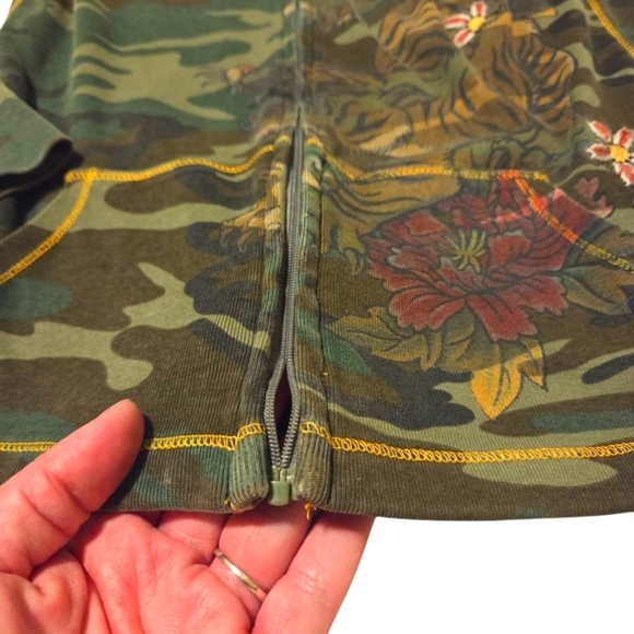 Vintage Y2k Lucky Camo Tiger Embroidered Flower Zip Hoodie Sweatshirt Sz Medium - Picture 9 of 10